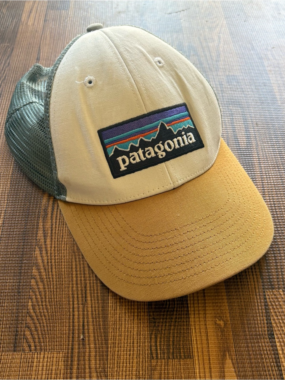 Patagonia LowPro Logo Trucker Hat in Gold and Blue
